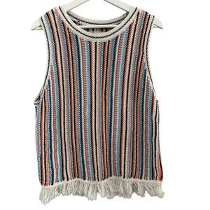 Lou & Grey for LOFT Size LG Women's Sleeveless Cotton Fringe Hem boho Tank Top